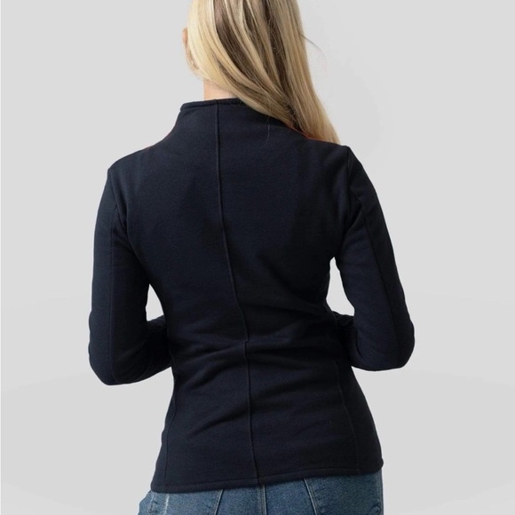 Saint + Sofia Organic Cotton Biker Jacket in Navy Red/Orange Stripe US 18 - Picture 4 of 14